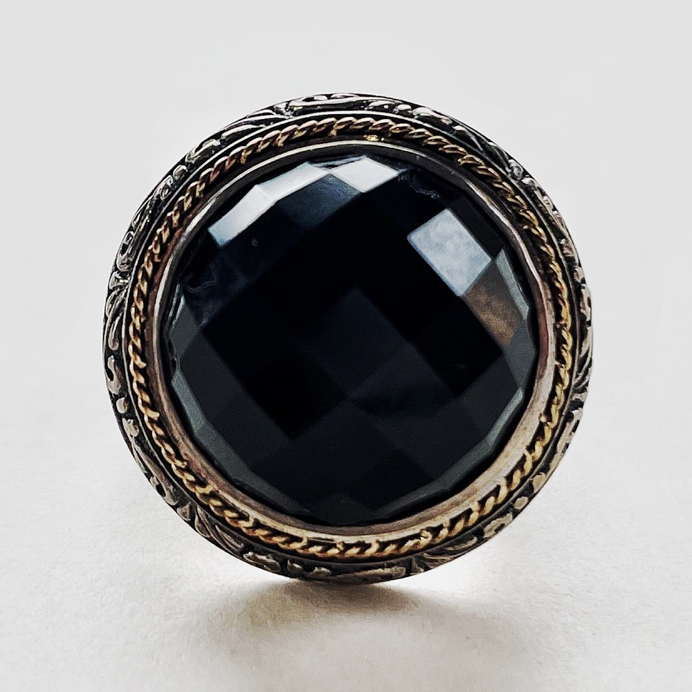 Effy 925 Silver and Black Ring "Chunky Balissima" With 18k Gold Border - Picture 2 of 4